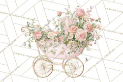 Baby Shower Clipart, Vintage Stroller Png Watercolor Product Image 4