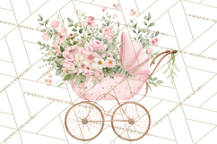Baby Shower Clipart, Vintage Stroller Png Watercolor Product Image 5