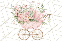 Baby Shower Clipart, Vintage Stroller Png Watercolor Product Image 5