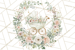 Baby Shower Clipart, Vintage Stroller Png Watercolor Product Image 2