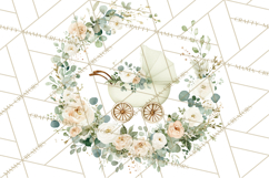 Baby Shower Clipart, Vintage Stroller Png Watercolor Product Image 3