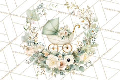Baby Shower Clipart, Vintage Stroller Png Watercolor Product Image 4