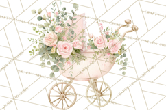 Baby Shower Clipart, Vintage Stroller Png Watercolor Product Image 5
