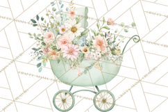 Baby Shower Clipart, Vintage Stroller Png Watercolor Product Image 2