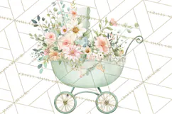 Baby Shower Clipart, Vintage Stroller Png Watercolor Product Image 2