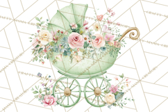 Baby Shower Clipart, Vintage Stroller Png Watercolor Product Image 3