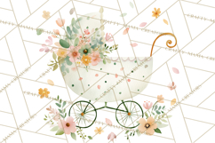 Baby Shower Clipart, Vintage Stroller Png Watercolor Product Image 4