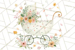 Baby Shower Clipart, Vintage Stroller Png Watercolor Product Image 4