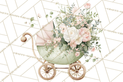 Baby Shower Clipart, Vintage Stroller Png Watercolor Product Image 5