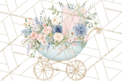 Baby Shower Clipart, Vintage Stroller Png Watercolor Product Image 2