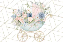Baby Shower Clipart, Vintage Stroller Png Watercolor Product Image 2