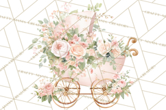 Baby Shower Clipart, Vintage Stroller Png Watercolor Product Image 4