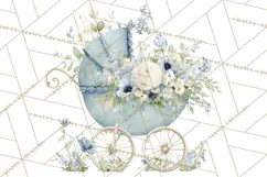 Baby Shower Clipart, Vintage Stroller Png Watercolor Product Image 5