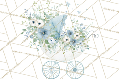 Baby Shower Clipart, Vintage Stroller Png Watercolor Product Image 2