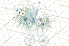 Baby Shower Clipart, Vintage Stroller Png Watercolor Product Image 2