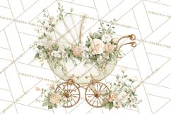 Baby Shower Clipart, Vintage Stroller Png Watercolor Product Image 3