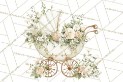 Baby Shower Clipart, Vintage Stroller Png Watercolor Product Image 3