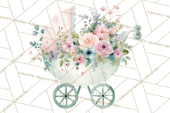 Baby Shower Clipart, Vintage Stroller Png Watercolor Product Image 4