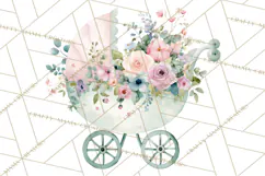 Baby Shower Clipart, Vintage Stroller Png Watercolor Product Image 4