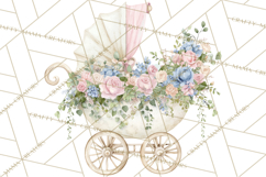 Baby Shower Clipart, Vintage Stroller Png Watercolor Product Image 5