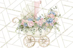 Baby Shower Clipart, Vintage Stroller Png Watercolor Product Image 5