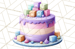 Watercolor Baby Shower Cakes PNG, Cupcakes, Tiered Desserts Product Image 3