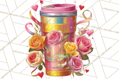 Pink Gold Valentine Clipart PNG, Sweetheart Coffee Cup Product Image 2