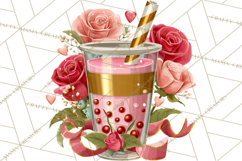 Pink Gold Valentine Clipart PNG, Sweetheart Coffee Cup Product Image 3