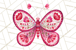 Folk Art Valentine Butterflies Red Pink Heart Wings Clipart Product Image 2