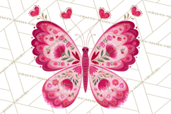Folk Art Valentine Butterflies Red Pink Heart Wings Clipart Product Image 3