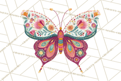 Folk Art Valentine Butterflies Red Pink Heart Wings Clipart Product Image 4