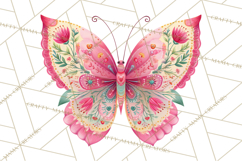 Folk Art Valentine Butterflies Red Pink Heart Wings Clipart Product Image 5
