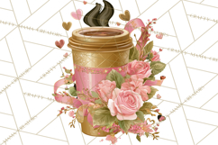 Pink Gold Valentine Clipart PNG, Sweetheart Coffee Cup Product Image 4