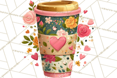 Pink Gold Valentine Clipart PNG, Sweetheart Coffee Cup Product Image 3