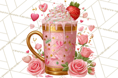 Pink Gold Valentine Clipart PNG, Sweetheart Coffee Cup Product Image 4
