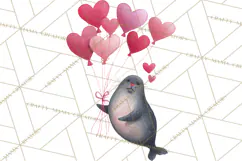 Valentine Animal Clipart Heart Balloon PNG Cute Love Art Product Image 3