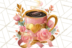 Pink Gold Valentine Clipart PNG, Sweetheart Coffee Cup Product Image 5