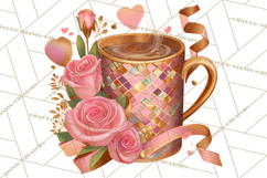 Pink Gold Valentine Clipart PNG, Sweetheart Coffee Cup Product Image 3