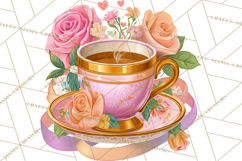 Pink Gold Valentine Clipart PNG, Sweetheart Coffee Cup Product Image 4