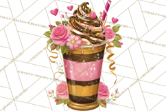 Pink Gold Valentine Clipart PNG, Sweetheart Coffee Cup Product Image 3