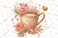 Pink Gold Valentine Clipart PNG, Sweetheart Coffee Cup Product Image 5