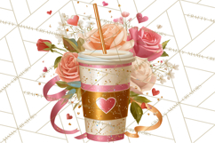Pink Gold Valentine Clipart PNG, Sweetheart Coffee Cup Product Image 2