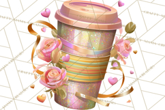 Pink Gold Valentine Clipart PNG, Sweetheart Coffee Cup Product Image 4