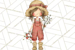 Farm Girl Valentine Clipart Pastel Country Watercolor PNG Product Image 2