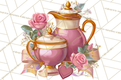 Pink Gold Valentine Clipart PNG, Sweetheart Coffee Cup Product Image 2