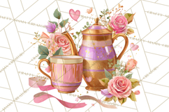 Pink Gold Valentine Clipart PNG, Sweetheart Coffee Cup Product Image 3