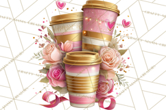 Pink Gold Valentine Clipart PNG, Sweetheart Coffee Cup Product Image 5