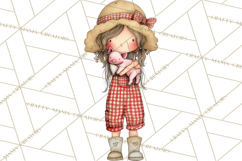 Farm Girl Valentine Clipart Pastel Country Watercolor PNG Product Image 5