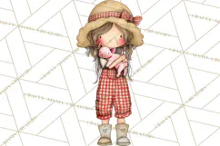 Farm Girl Valentine Clipart Pastel Country Watercolor PNG Product Image 5