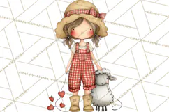 Farm Girl Valentine Clipart Pastel Country Watercolor PNG Product Image 2